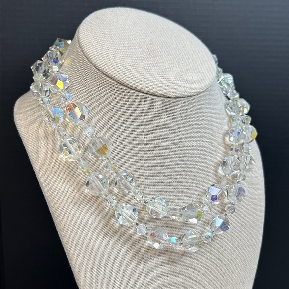 Vintage double-strand Aurora Borealis (AB) chunky crystal - Picture 3 of 8